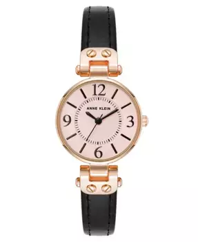 Женские часы Quartz Black Essential с кожаным ремешком и металлическим корпусом розового золота, 26 мм Anne Klein, мультиколор