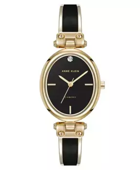 Женские часы Quartz Black с овальным циферблатом, украшенные бриллиантами, браслет из золотистого металлического сплава, 26 мм Anne Klein, мультиколор
