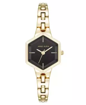 Женские часы Quartz Petite с браслетом из черного и золотистого металлического сплава, шестигранный корпус, 21 мм Anne Klein, мультиколор