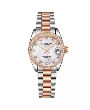 Женские часы Quartz с кристаллами на безеле, циферблатом из перламутра и браслетом из нержавеющей стали Stuhrling, розовый