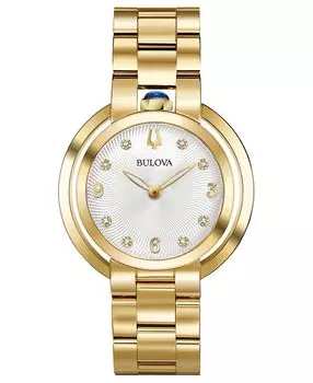 Женские часы Rubaiyat с золотистым браслетом из нержавеющей стали и бриллиантами, 35 мм Bulova