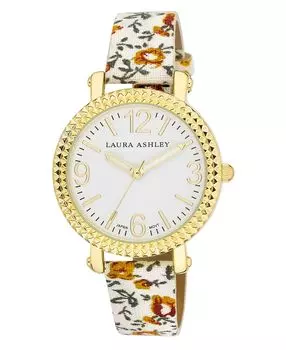 Женские часы с белым цветочным ремешком и рифленым безелем Laura Ashley