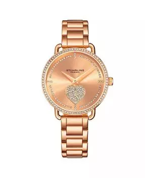 Женские часы с черным корпусом и браслетом, черный циферблат с кристаллами и шипами Stuhrling, розовый