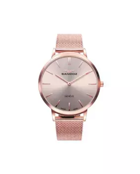 Женские часы с двумя стрелками и миланским сетчатым ремешком из стали Sandoz, розовый