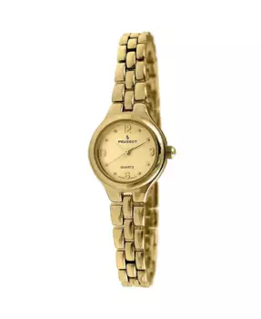 Женские часы с круглым золотым циферблатом 22 мм на саморегулирующемся браслете-цепочке Peugeot, золотой