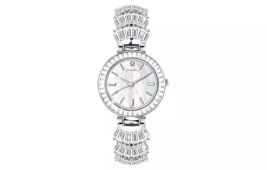 Женские часы с кварцевым механизмом, металлическим ремешком и перламутровым циферблатом - K956 KANGOL, [Orange Heart Box]Silver White Mermaid