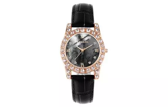 Женские часы с кварцевым механизмом, ремешком из натуральной кожи, циферблатом цвета перламутра - K629 KANGOL, Black Mother-of-Pearl Women's