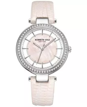 Женские часы с прозрачным кожаным ремешком розового цвета, 34 мм Kenneth Cole, розовый