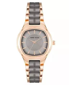 Женские часы с тремя стрелками из кварцевого сплава цвета розового золота и серо-коричневым керамическим браслетом, 32 мм Anne Klein, мультиколор