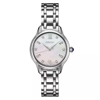 Женские часы Seiko из нержавеющей стали с бриллиантами и перламутровым циферблатом — SRZ537, цвет Silver