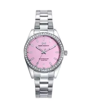 Женские часы Shibuya с розовым циферблатом и безелем из циркона Mark Maddox, серебро