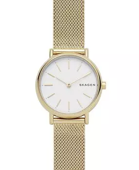 Женские часы Signatur золотистого цвета с сетчатым браслетом из нержавеющей стали, 30 мм Skagen