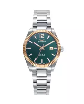 Женские часы со стальным корпусом и браслетом с золотым IP-безелем Sandoz, серебряный