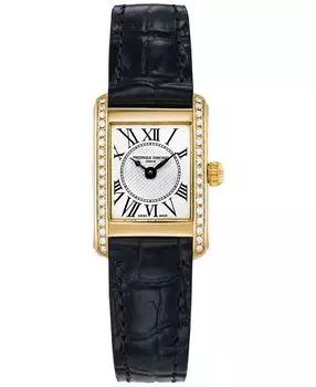 Женские часы Swiss Classics Carree Diamond (3/8 карата t.w.), черный кожаный ремешок, 23 мм Frederique Constant, золотой