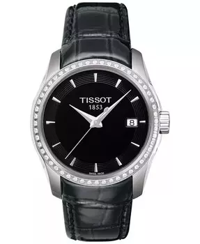Женские часы Swiss Couturier Diamond (1/3 карата) с черным кожаным ремешком, 32 мм Tissot, черный