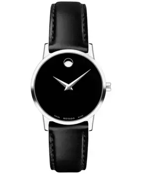 Женские часы Swiss Museum Classic с черным кожаным ремешком, 28 мм Movado, черный
