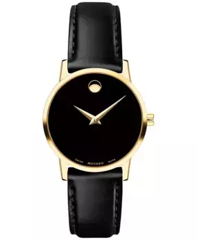 Женские часы Swiss Museum Classic с черным кожаным ремешком, 28 мм Movado, черный