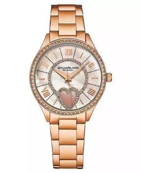 Женские часы Symphony из нержавеющей стали розового золота, циферблат из розового золота, круглые часы 45 мм Stuhrling, золото