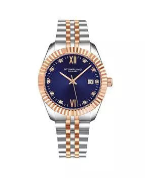 Женские часы Symphony, серебристая нержавеющая сталь, синий циферблат, круглые часы 45 мм Stuhrling