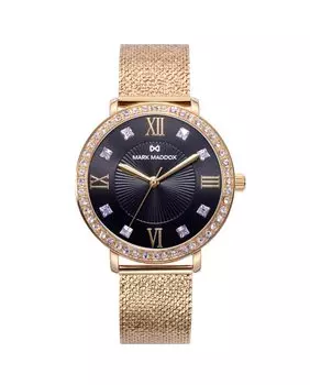 Женские часы Tooting из стали с цирконами и черным циферблатом Mark Maddox, золотой