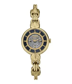 Женские часы Versus By Versace Les Docks Crystal Аналоговые синие золотые часы с браслетом из нержавеющей стали, золотой