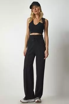 Женские черные базовые трикотажные спортивные штаны с карманами Happiness Istanbul, черный