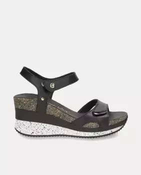 Женские черные босоножки с ремешками на щиколотке, застежкой на липучке и танкеткой Panama Jack, черный