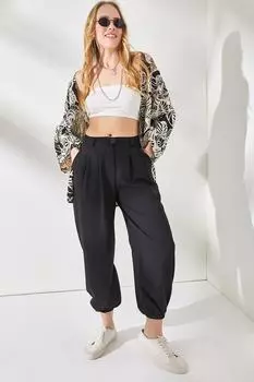 Женские черные брюки из атласа с эластичным баллоном и карманами Olalook, черный