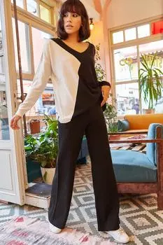 Женские черные брюки из плотного трикотажа в рубчик Olalook, черный