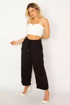 Женские черные брюки из вискозной ткани с эластичной талией, кружевной отделкой и боковыми карманами 65n34289 ans, черный