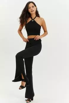 Женские черные брюки с расклешенными штанинами и разрезом Cool & Sexy, черный