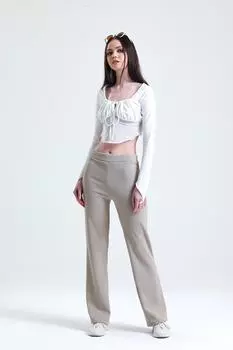 Женские черные брюки с расклешенными штанинами в рубчик MOONBULL, экрю