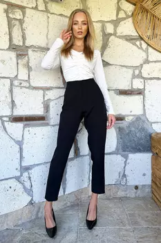 Женские черные брюки с завышенной талией и вытачками спереди и карманами-трубами Trend Alaat Stili, черный