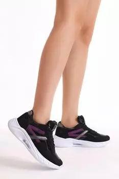 Женские черные фиолетовые спортивные туфли на подошве Faylon в полоску на шнуровке TONNY BLACK