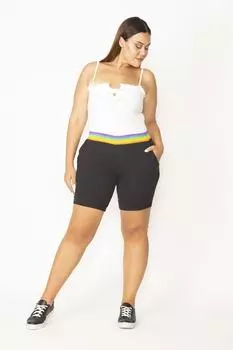 Женские черные хлопчатобумажные шорты большого размера с эластичной резинкой на талии 65n27569 ans, черный