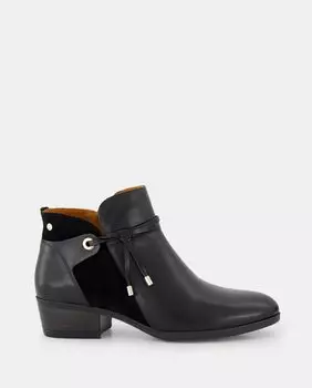 Женские черные кожаные ботильоны на плоской подошве с низким берцем, украшенные завязанной лентой и застежкой-молнией Pikolinos, черный