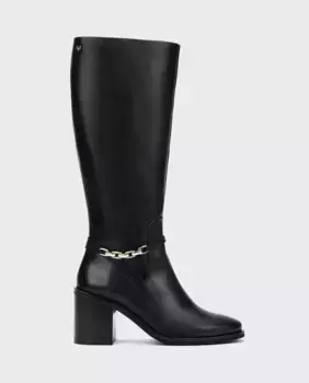 Женские черные кожаные ботинки на молнии и толстом каблуке Martinelli