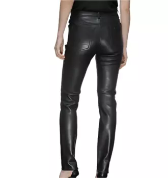 Женские черные кожаные брюки Tom Ford Lgoo черного цвета