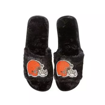 Женские черные нечеткие тапочки со стразами FOCO Cleveland Browns