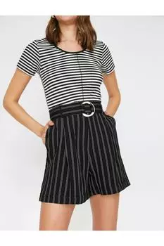 Женские черные полосатые шорты Koton, черный