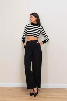Женские черные стильные брюки со складками и широкими штанинами ECROU