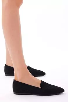 Женские черные трикотажные балетки удобного кроя на плоской подошве TONNY BLACK, черный