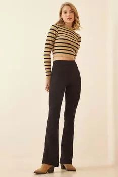 Женские черные трикотажные брюки-клеш Happiness stanbul, черный