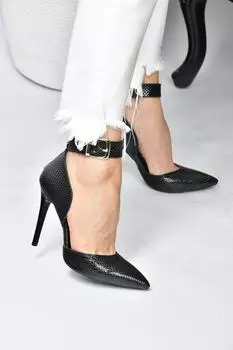 Женские черные туфли на каблуке со змеиным принтом Fox Shoes, черный