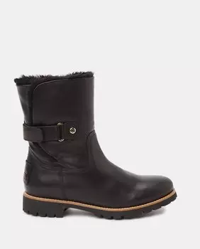 Женские черные водонепроницаемые кожаные ботильоны до середины икры на плоской подошве с меховой внутренней подкладкой Panama Jack, черный