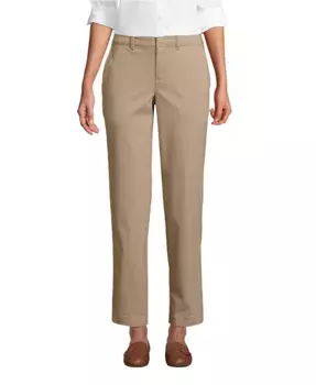 Женские чинос-брюки Mid Rise Classic Straight Leg с укороченным штанином Lands' End, коричневый/бежевый