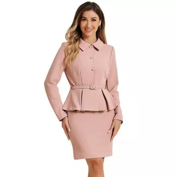 Женские деловые костюмы из 2 предметов: пиджак с баской и юбка-карандаш ALLEGRA K, розовый