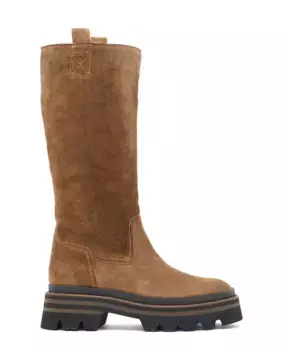 Женские детские шелковые кожаные сапожки на нескользящей подошве Alpe, коричневый