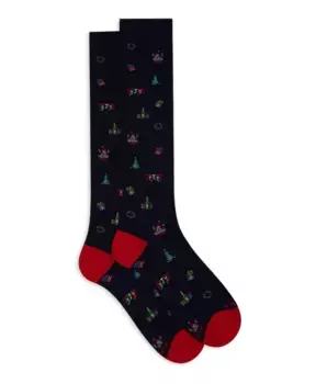 Женские длинные хлопковые носки со смешанным рождественским мотивом. Gallo, синий