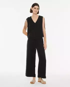 Женские длинные расклешенные брюки купро и фантазийные резиновые брюки System Action, черный